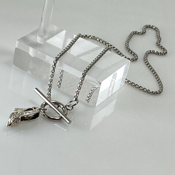 Silver Shoe Venetian Box Chain Necklace Stainless Steel - Picture 5 of 7